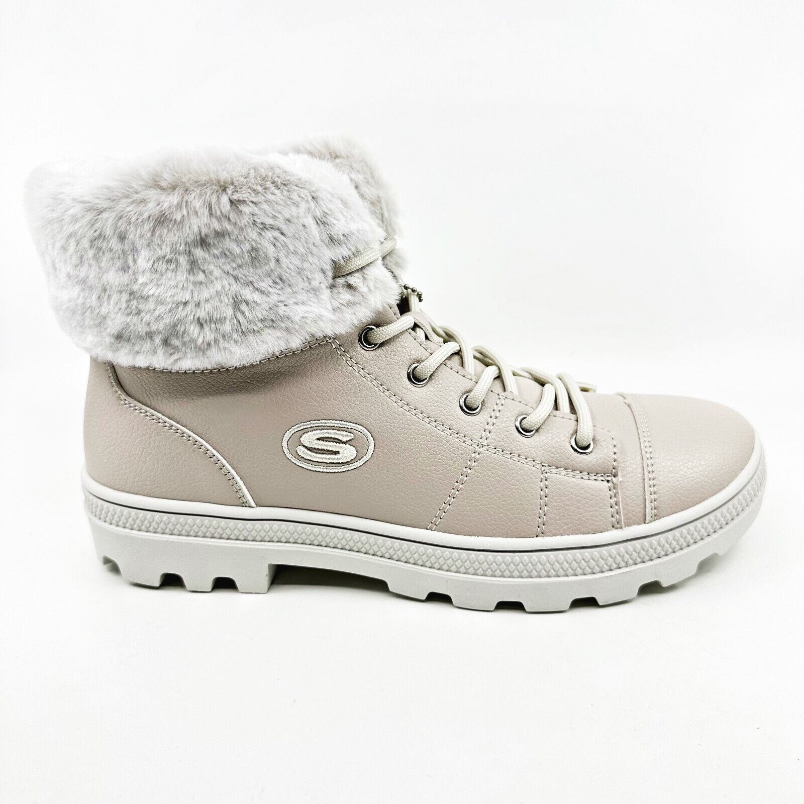 Skechers Roadies Top It Off Off White Womens Combat Boots Comfort Shoes - $54.95+