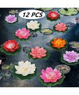 12Pc Floating Foam Lotus Flowers Artificial Pond Plants Ornaments with L... - $463.92 MXN