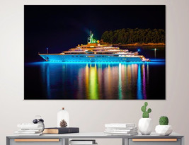 Night Cruise Yacht Canvas Art Modern Yacht Print Ship Art Cruise Liner Print Sea - £39.16 GBP