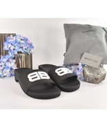 Balenciaga BB Black Rubber Wedge Slide Sandals Size 38 NIB - £292.03 GBP