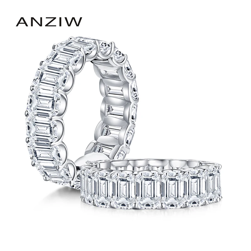 925 Sterling Silver Emerald Cut Eternity Engagement Ring Simulated Diamond Weddi - £46.86 GBP
