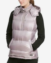 DKNY Womens Quarter-Zip Hooded Vest Metallic Static, Size  Large - £41.50 GBP