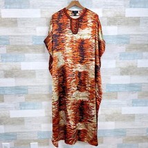 ASHRO Animal Print Kimono Kaftan Maxi Dress Brown Orange Womens Free One Size OS - £31.35 GBP