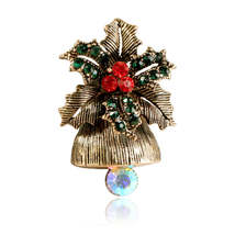 Cubic Zirconia &amp; 18K Gold-Plated Flower Christmas Bell Brooch - £11.18 GBP