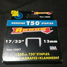 Unused Box ARROW T50 17/32&quot; 13mm 1250 Staples  #50CT Made in USA - £5.50 GBP