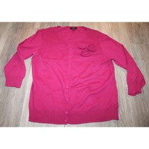Talbots Cardigan Petit Small Cotton Pink Magenta Sweater w Roses Button up - £20.30 GBP