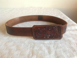 Authentic David Galan Vintage Leather Belt Hand Crafted Bold Floral Buclkle Cool - £23.48 GBP