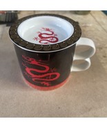 Cha Cult Two Fingered Handle Coffee Cup Black with Red  Dragon 3&quot; Tall W... - $19.99