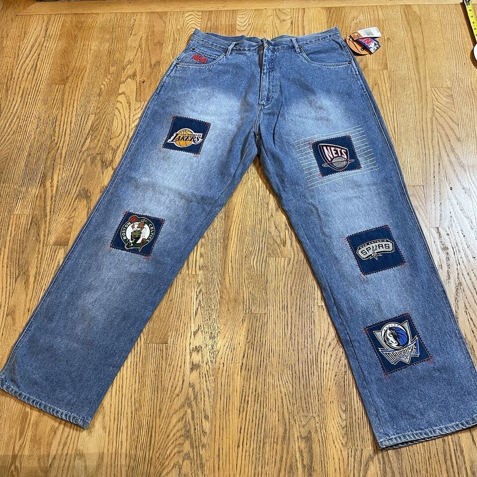 Unk Embroidered Basketball Patch Jeans NBA Team Logos Size 38 x 33 NWT V... - $87.75