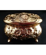 Footed Antique Gilded Floral Trinket Box With Gold Leaf By Gargoylery St... - $55.00