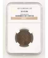 1877 Gran Bretagna 1/2 Penny Bronzo Moneta XF-45 Bn NGC Victoria Mezza C... - $335.64