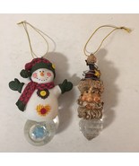 Hanging Snow Globe Snowman With Snowflake and Old Fashioned Santa Ornaments - £15.57 GBP