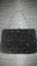 Old Vintage Black Beaded &amp; Sequin Evenig Bag Purse  - $24.99