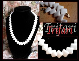 Trifari vintage Lucite white flat square necklace. SHIPS FREE - £25.16 GBP