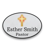 CHURCH NAME BADGE #6 PERSONALIZED CUSTOM SILVER OVAL SHAPED MAGNETIC FAS... - $15.99