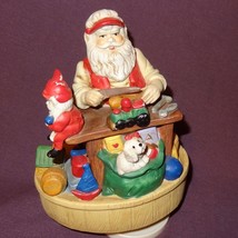 Santa Claus Workshop Elf Puppy Toys Music Box Christmas Ceramic 6&quot; - £20.72 GBP