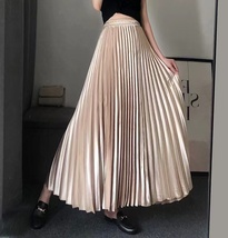 Pleated Long Skirt Party Outfit Women Pleated Skirt -Champagne, Silver, Black image 3