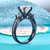 Balck 925 Silver Bridal Engagement Anniversary Ring Three-Stone Lab Made... - $114.99