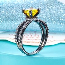 Black Sterling Silver Engagement Anniversary Ring Yellow Canary Lab Made Diamond - £107.04 GBP