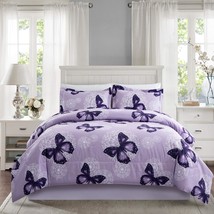 Lightweight Microfiber 3 Piece Comforter Set With 2 Shams, Butterfly Pattern Bed - £47.33 GBP