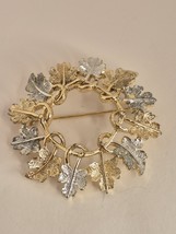 Vintage Pin Brooch Signed Sarah Coventry Silver &amp; Gold Tone Leaves Leaf ... - $231.32 MXN