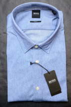 Hugo Boss Men&#39;s Ronni_53 Slim Fit Med Blue Cotton Business Casual Shirt S - £51.02 GBP