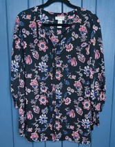 Catherines Black Floral Button Down Blouse Shirt Size 1X 18 - 20W Boho - £18.75 GBP