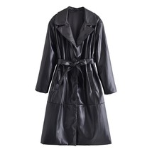 ZXQJ Women 2022 Fashion  Leather Single Breasted Trench Coat Vintage Long Sleeve - £241.97 GBP