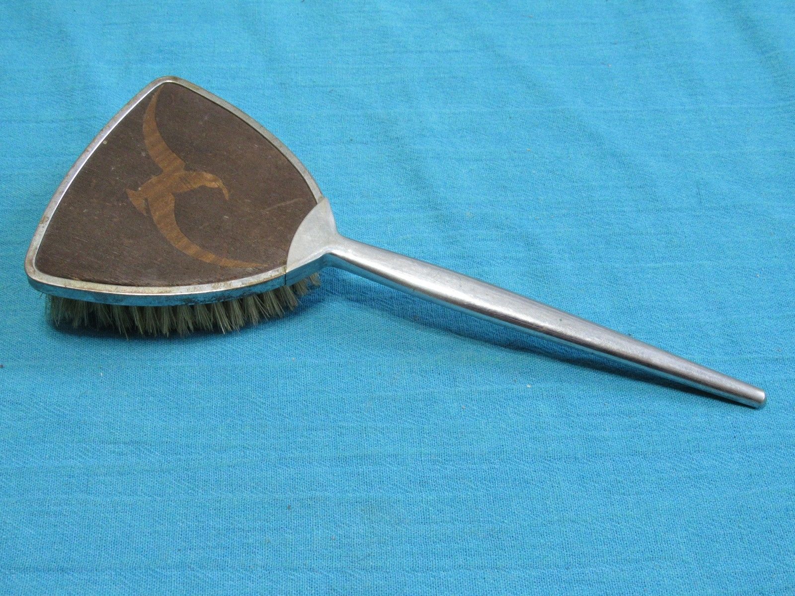 Vintage Antique 11&quot; Wood Inlaid Pan Crafts Inc Hair Brush Grooming  Unique - $44.56