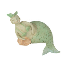Whimsical Hand Painted Pastel Mermaid Leaning Against Fish Statue - £21.17 GBP