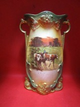 Antique Handley England ceramic vase cows farm field decor 8&quot; - $54.45