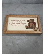 Vintage Brown Bear Needle Point Print Middle Age Framed - $11.98