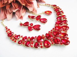 RED, Sparkle Statement, Wedding Necklace, Bridal Jewelry Wedding, Jewelry, Pagea - £30.46 GBP