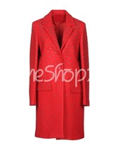 Philip Plein Woman Red Full Silver Metal Studded Stylish Blazer Leather ... - $309.99