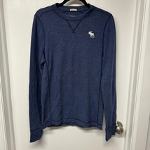 Abercrombie Fitch Mens Blue Muscle Waffle Henley Pullover Crew Neck Shirt Large - £19.62 GBP