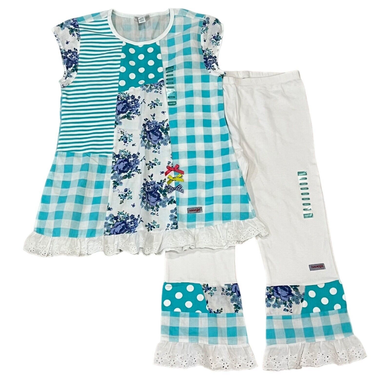 Naartjie Girls Vintage Aqua & White Tunic Top Capri Pants Set NWT 10 - £23.44 GBP