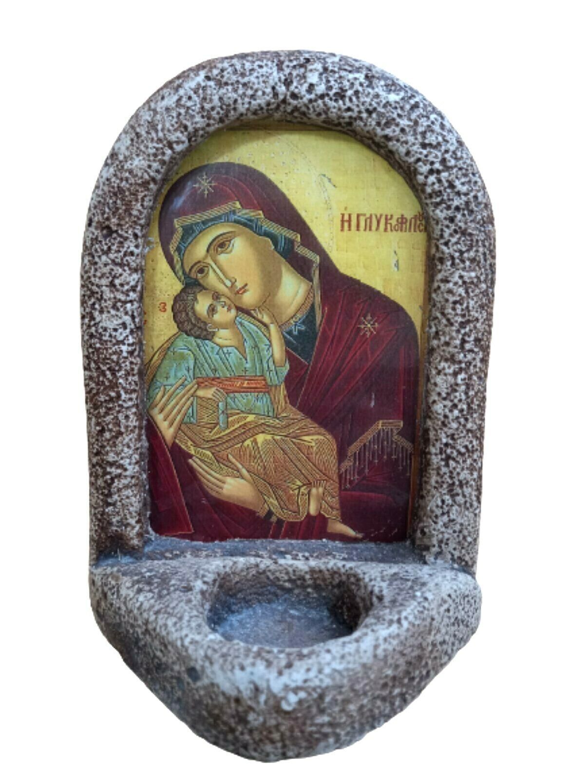 6&quot; Virgin Mary the Sweet-kissing Greek Ceramic Wall &amp; Table Vigil Tea Li... - $17.60