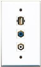 RiteAV - 1 Port RCA White and 1 Port RCA Blue and 1 Port USB A-A Wall Plate - $10.73