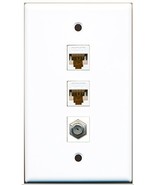 RiteAV - 1 Port Coax Cable TV- F-Type 2 Port Cat6 Ethernet White Wall Plate - £8.43 GBP