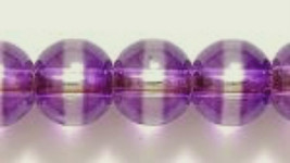 8mm Round Druk Glass Beads, Transp Silver Lined, Purple w Stripe, 54 - £2.19 GBP
