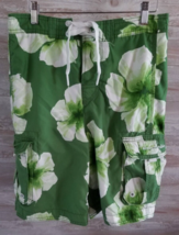 Boys Abercrombie &amp; Fitch Board Shorts Green Floral Cargo Swimsuit XL - $9.89