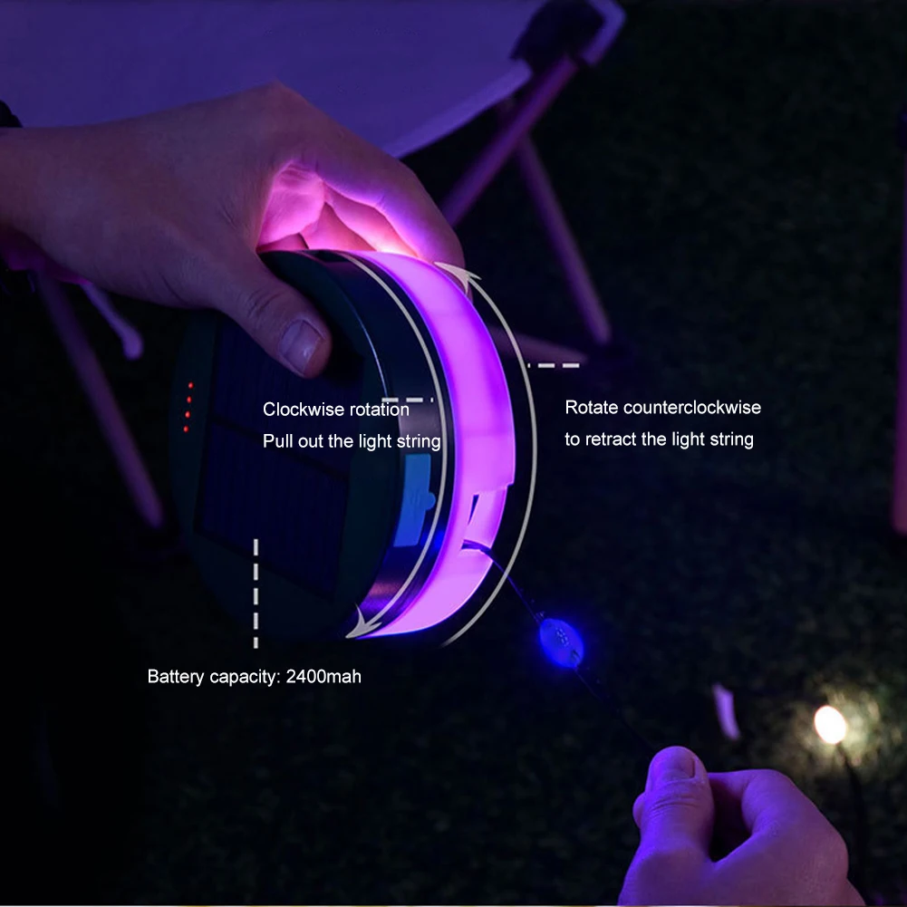 Solar Powered Camping RGB String Lights USB Charging Portable Mobile Charger - £25.32 GBP