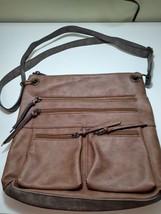 Bueno Brown Leather 5 Zipper Crossbody Purse - £19.31 GBP