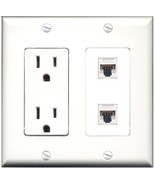 RiteAV - 15 Amp Power Outlet 2 Port Cat5e Ethernet White Decorative Type... - £7.88 GBP