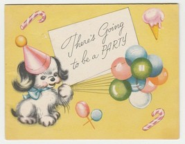 Vintage Party Invitation Dog Balloons Ice Cream Candy Child 1952 - £7.08 GBP