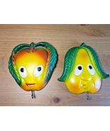 VTG 1970s Miller Studios Anthropomorphic Chalk Ware Apple &amp; Pear Faces w... - $73.17 CAD