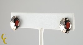 Sterling Silver Screw On Huggie Coral Leaf Earrings Vintage Navajo - £94.96 GBP