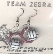 Funky Volleyball Bead EARRINGS-Referee Team Coach Novelty Costume Jewelry-PURPLE - £4.65 GBP