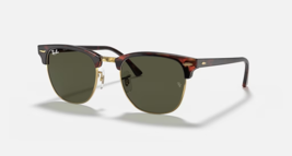 RAY-BAN Clubmaster Classic Sunglasses RB3016F W0366 Tortoise On Gold /GREEN Lens - £94.95 GBP
