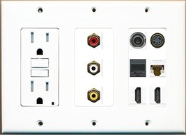 RiteAV 15A GFCI Outlet 2 HDMI Cat6 Composite 3.5mm Phone S-Video Wall Plate - £39.78 GBP